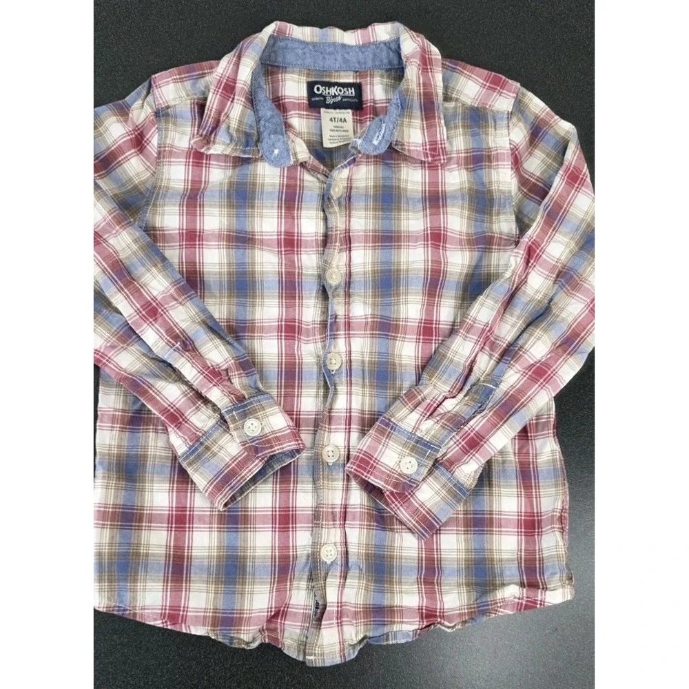 3pc OshKosh B'gosh 4T Boys Plaid Long Sleeve Cotton Button-Up Shirts Tops